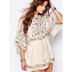 Free People Womens Frida Mini Floral Dress Small Beige Boho Festival Hippie
